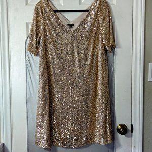 Ann Taylor Gold Sequin V Neck Shift Dress (8 Petite) NWOT